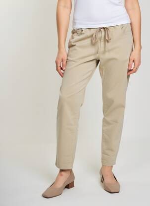 Pantalon slim talie elastică mărime normală bej GEISHA femeie