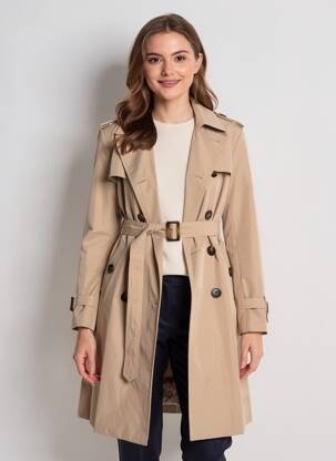 Trench țesătură poplin fără glugă bej închis CISSY & CO femeie
