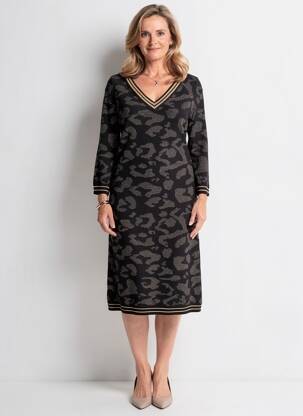 Rochie midi mâneci lungi mâneci lungi negru FRED SABATIER femeie