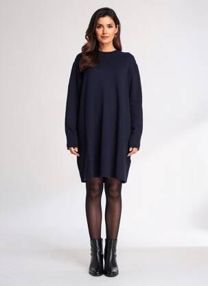 Rochie pulover croială dreaptă mâneci lungi albastru YERSE femeie
