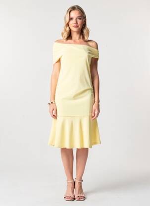 Rochie midi țesătură crep mâneci scurte galben ZARA femeie