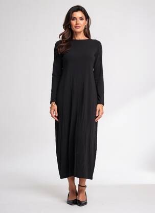Rochie lungă mâneci lungi mâneci lungi negru CAMAIEU femeie