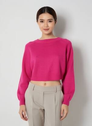 Pulover elasticitate mâneci lungi roz SANS MARQUE femeie
