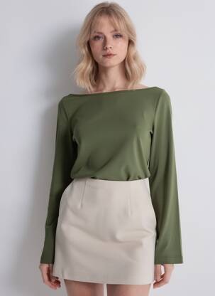 Top elasticitate mâneci lungi verde CIDER femeie