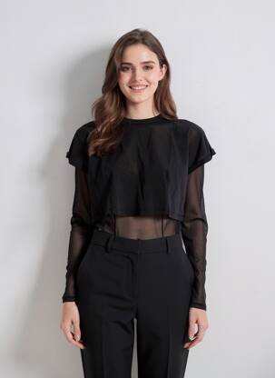 Top elasticitate mâneci lungi negru MANGO femeie