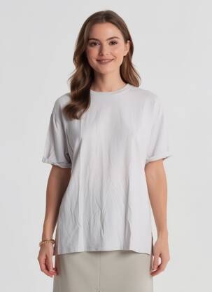 Tricou elasticitate mâneci scurte gri BERSHKA femeie