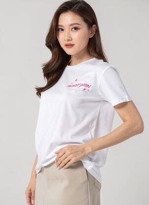 Tricou croială dreaptă mâneci scurte alb B&C femeie