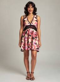 Rochie scurtă imprimeu floral fără mâneci roz ROBERTO CAVALLI femeie