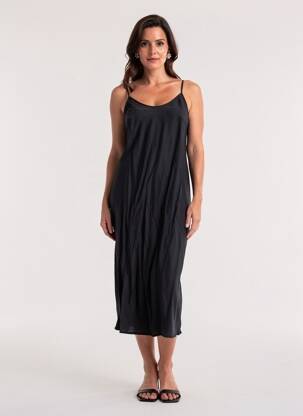 Rochie midi guler rotund bretele subțiri negru SANS MARQUE femeie