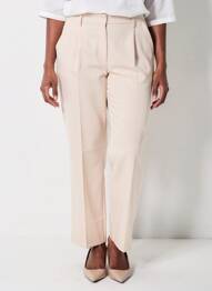 Pantalon drept talie cu cleme talie înaltă bej OUTFITBOOK femeie