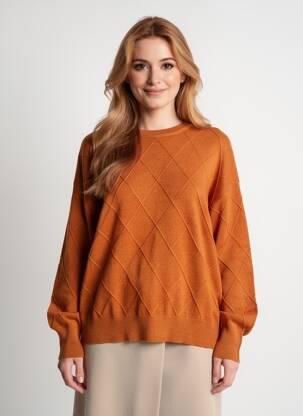 Pulover elasticitate mâneci lungi portocalie IVY BEAU femeie