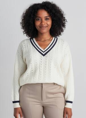 Pulover croială dreaptă mâneci lungi alb CREAM femeie