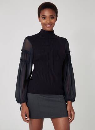 Pulover croială cambrată mâneci lungi negru HIGH femeie