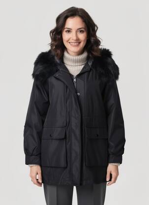Parka mâneci lungi cu glugă negru ATTRAIT femeie