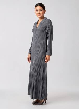 Rochie lungă mâneci lungi mâneci lungi gri NICE THINGS femeie