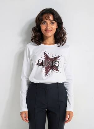 Tricou serigrafie flockată mâneci lungi alb LIU JO femeie