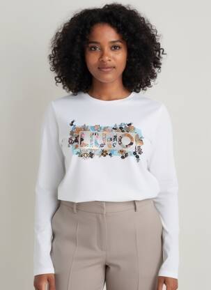 Tricou serigrafie flockată mâneci lungi alb LIU JO femeie