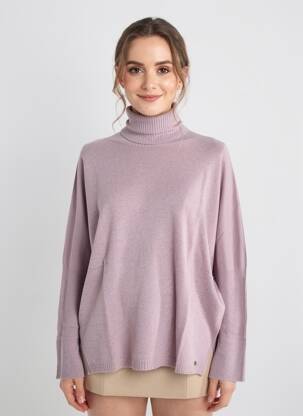 Pulover cu guler înalt țesătură melanj mâneci lungi violet OTTOD'AME femeie
