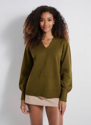 Pulover croială dreaptă mâneci lungi verde PENN & INK N.Y femeie