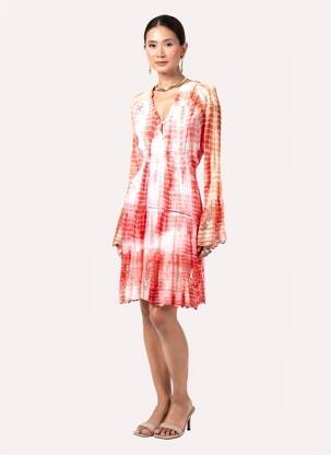 Rochie midi țesătură crep mâneci lungi roșu JUICY femeie