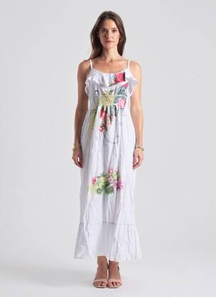 Rochie lungă imprimeu floral bretele subțiri alb DY DESIGN femeie