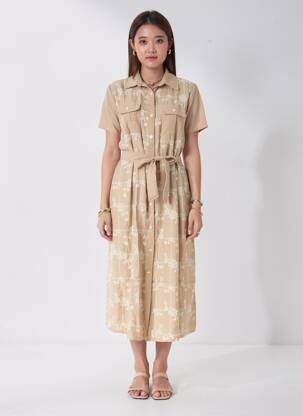 Rochie lungă mâneci scurte mâneci scurte bej ROSA FASHION femeie