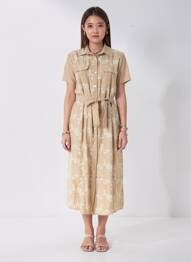 Rochie lungă mâneci scurte mâneci scurte bej ROSA FASHION femeie