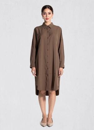 Rochie midi mâneci lungi mâneci lungi maro BUBBLEE femeie