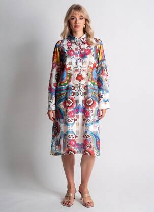Rochie midi imprimeu floral mâneci lungi roz BUBBLEE femeie