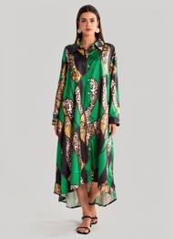 Rochie midi croială fluidă mâneci lungi verde BUBBLEE femeie