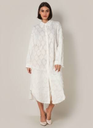Rochie midi croială fluidă mâneci lungi alb BUBBLEE femeie