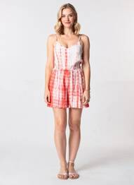 Salopetă scurtă bretele subțiri bretele subțiri roșu ROSA FASHION femeie