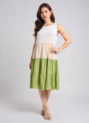 Rochie midi fără mâneci fără mâneci verde ROSA FASHION femeie