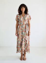 Rochie lungă țesătură poplin mâneci scurte portocaliu ROSA FASHION femeie