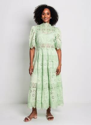 Rochie lungă mâneci scurte mâneci scurte verde F & P femeie