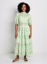 Rochie lungă mâneci scurte mâneci scurte verde F & P femeie