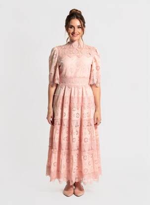 Rochie lungă mâneci scurte mâneci scurte roz F & P femeie