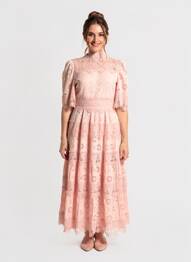 Rochie lungă mâneci scurte mâneci scurte roz F & P femeie