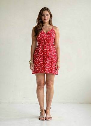 Rochie scurtă croială cambrată bretele subțiri roșu ROSA FASHION femeie