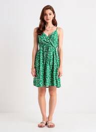 Rochie scurtă croială cambrată bretele subțiri verde ROSA FASHION femeie