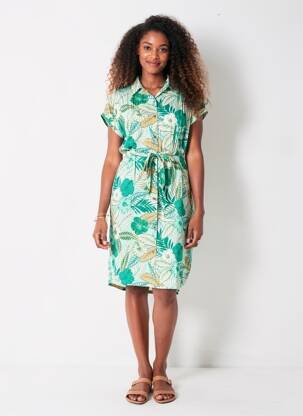 Rochie midi imprimeu floral mâneci scurte verde ROSA FASHION femeie
