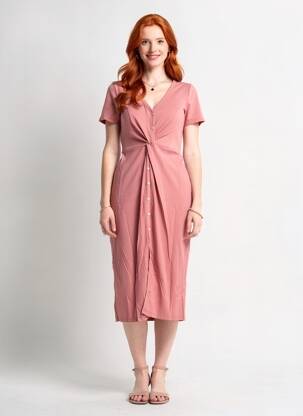 Rochie midi mâneci scurte mâneci scurte roz ROSA FASHION femeie