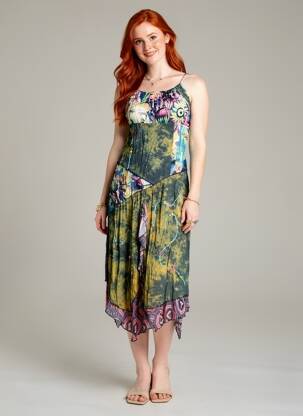Rochie midi imprimeu floral bretele subțiri verde DISLAY femeie