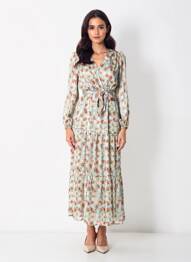 Rochie lungă mâneci lungi mâneci lungi verde R & F femeie