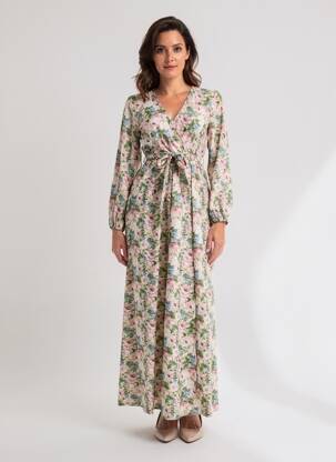 Rochie lungă mâneci lungi mâneci lungi verde ROSA FASHION femeie