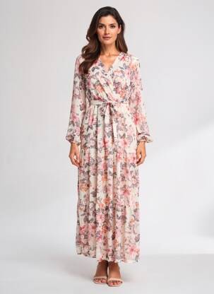 Rochie lungă mâneci lungi mâneci lungi roz ROSA FASHION femeie