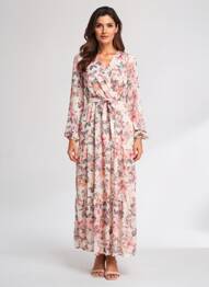 Rochie lungă mâneci lungi mâneci lungi roz ROSA FASHION femeie