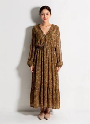 Rochie lungă mâneci lungi mâneci lungi verde ROSA FASHION femeie