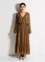 Rochie lungă mâneci lungi mâneci lungi verde ROSA FASHION femeie