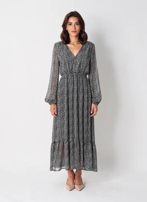 Rochie lungă mâneci lungi mâneci lungi negru ROSA FASHION femeie